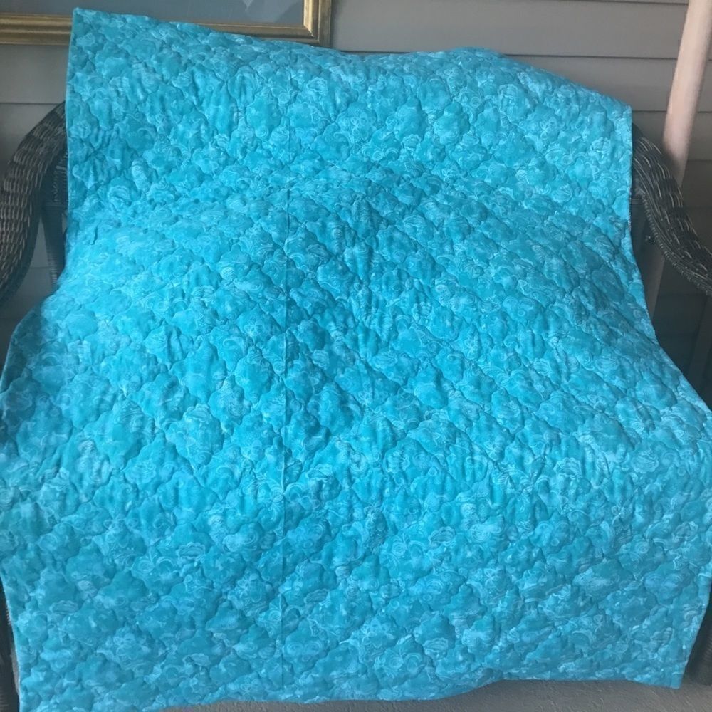 Hand Crafted Quilt Turquoise and Red - Picture 10 of 15